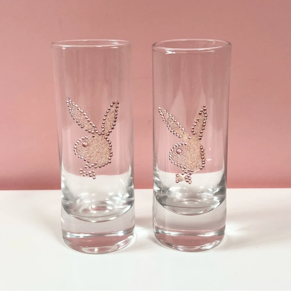 Vintage Y2K 2000s mcbling playmate playboy bunny glitter rhinestone shot glasses